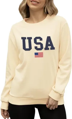 Women's USA Flag Graphic Sweatshirts Crewneck American Flag Casual Long Sleeve Pullover Tops