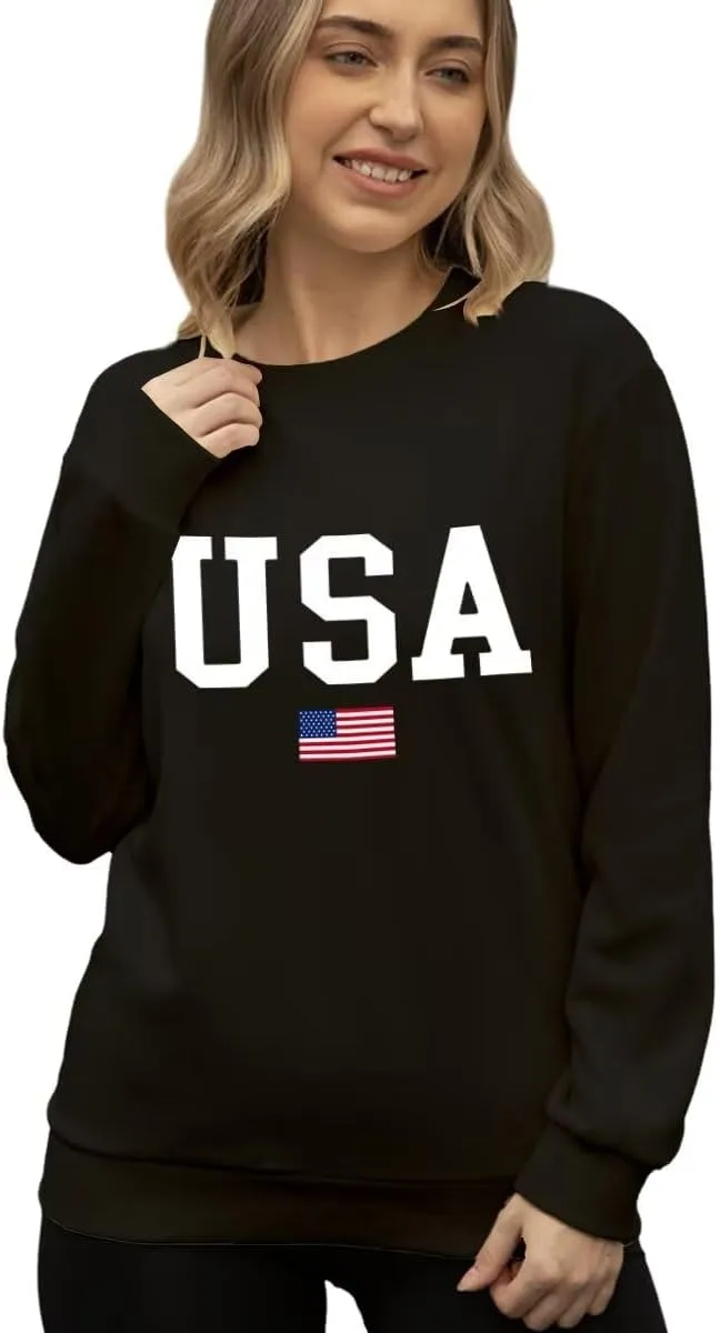 Women's USA Flag Graphic Sweatshirts Crewneck American Flag Casual Long Sleeve Pullover Tops