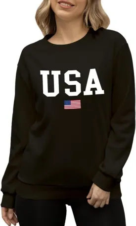 Women's USA Flag Graphic Sweatshirts Crewneck American Flag Casual Long Sleeve Pullover Tops